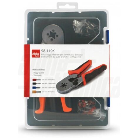 Kit valigetta pinza 98-119 aggraffatrice per terminali a bussola con sezioni da 0,25 a 6mm² - AWG23-10