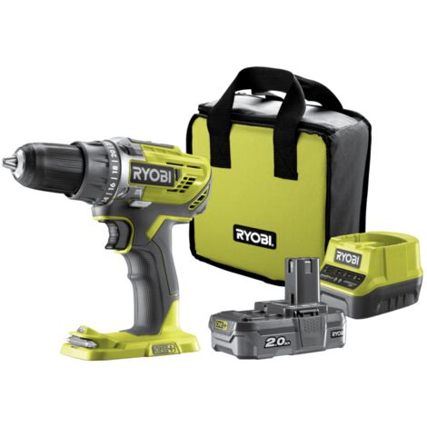 kit valigetta trapano avvitatore a batteria ryobi "r18dd3-120s" 18v 2ah e caricabatterie