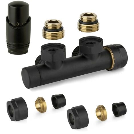 Kit valvola ad H termostatizzabile a squadra colore nero con adattatore per tubi rame APM 343KNN 015 R 12 Nero