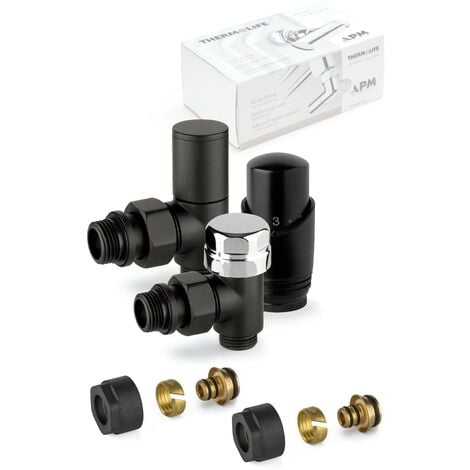 Kit valvole d'arredo termostatizzabili colore nero con raccordo per tubo multistrato APM 100KNN 015 M 16 12 Nero