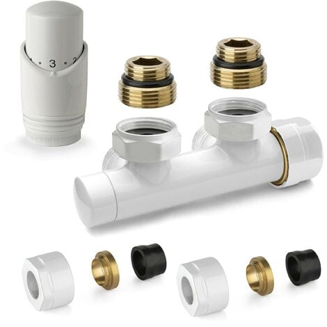 Kit vanne thermostatique carrée H blanche avec adaptateur pour tube cuivre APM 343KB 015 R 12 blanc