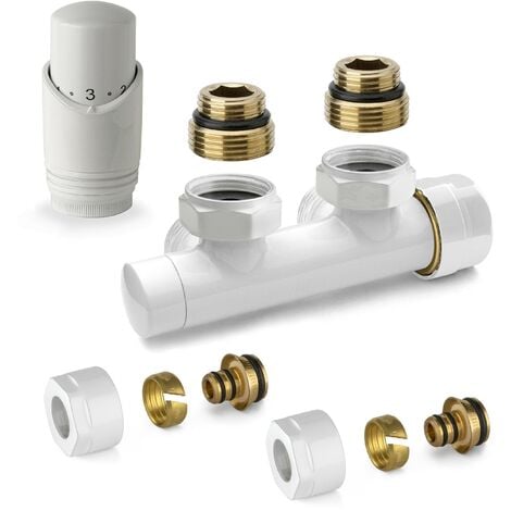 Kit vanne thermostatique carrée H blanche avec adaptateur pour tubes multicouches APM 343KB 015 M 16 12 blanc