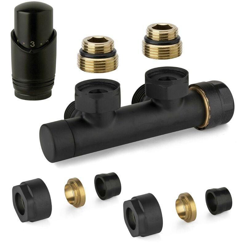 Kit vanne thermostatique carrée h noire avec adaptateur pour tube cuivre APM 343KNN 015 r 12 Noir