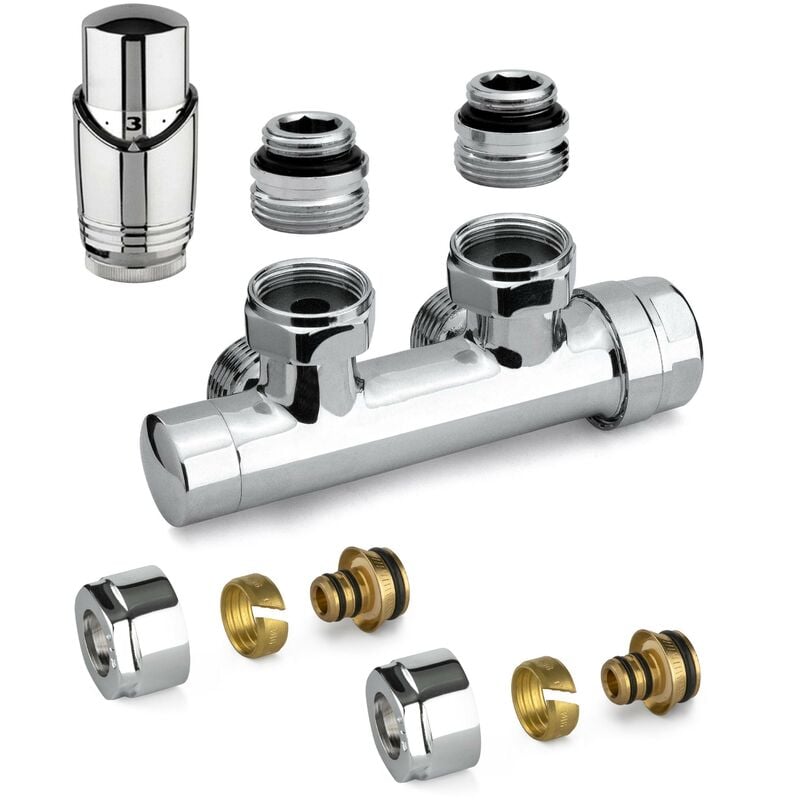 Kit vanne thermostatique h carrée couleur chrome avec adaptateur pour tubes multicouches APM 343KC 015 m 16 12 Chromé