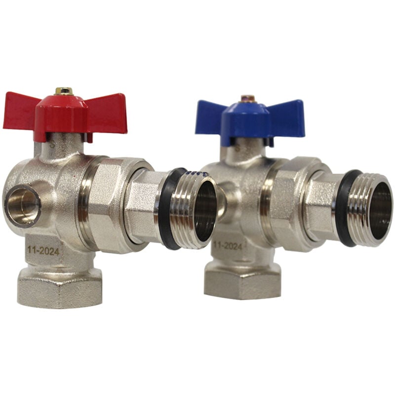 Somatherm - Kit vannes coudées rouge/bleue laiton chrome avec thermomètre mf 26X34