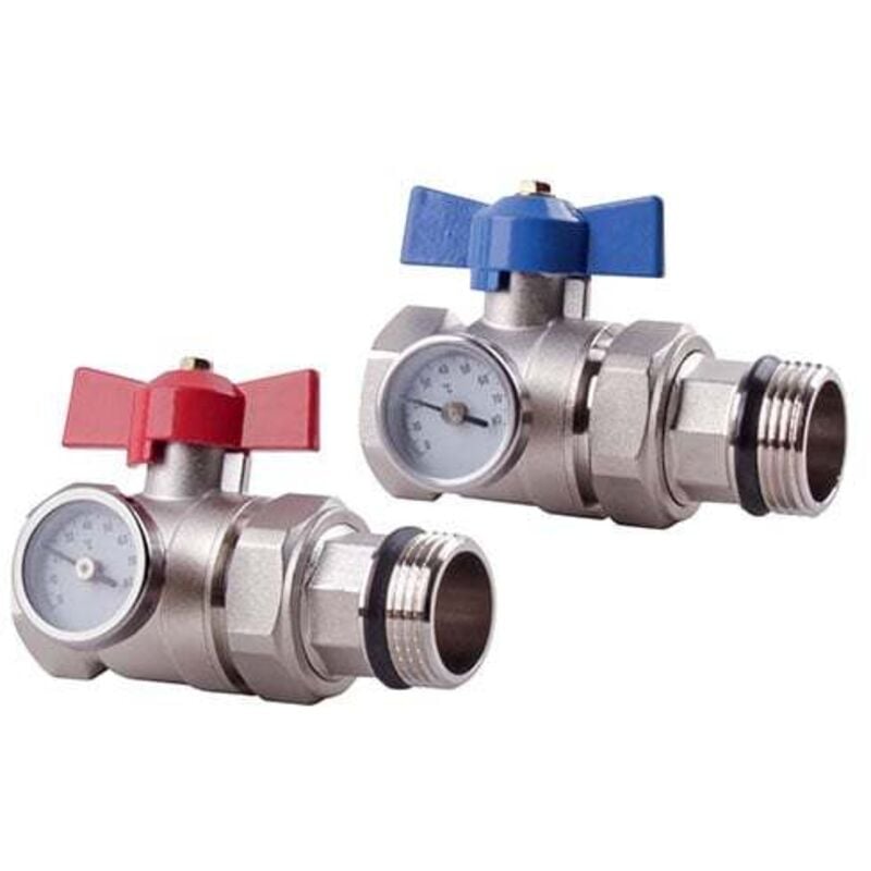 Somatherm - Kit vannes droites rouge/bleue laiton chrome avec thermomètre mf 26X34