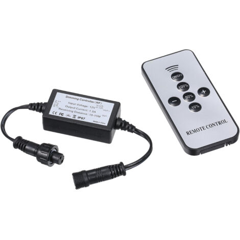 Kit variateur/modulateur DC12V 15W (max.) avec télécommande, étanche IP67, portable, pour éclairage de terrasse à luminosité réglable.