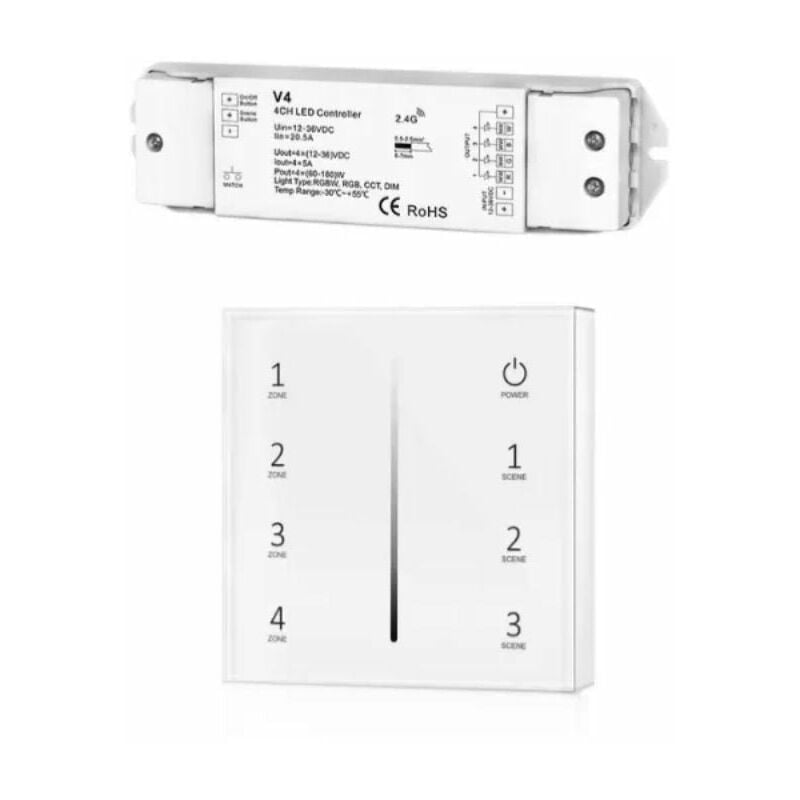 Silumen - Kit Variateur Tactile Monochrome Sans Fil 4 Zones et Dimmer rf