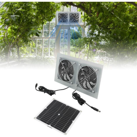 Kit Ventilation Solaire 15W - Ventilateur Double Avec Panneau Solaire pour Serres Poulaillers Abris Fenêtres - Efficace IP65 Sans Batterie