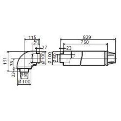 Kit ventouse horizontal D60/100 pour chaudière - ARISTON - 3318635