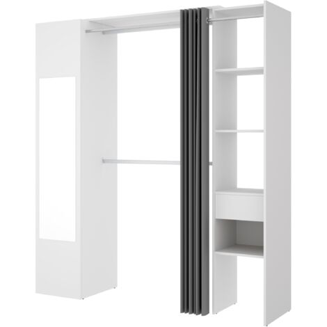 Kit Vestidor Columna con Espejo y Cortina Blanco 205x176x50 cm - SUIT