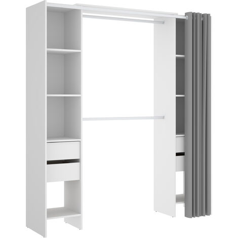Kit Vestidor con 4 cajones y cortina Blanco 205x180x50 cm - SUIT