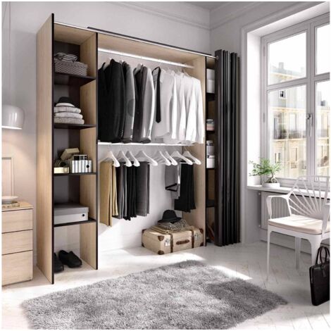 Kit Vestidor con Cortina Natural y Grafito 205x180x50 cm - SUIT