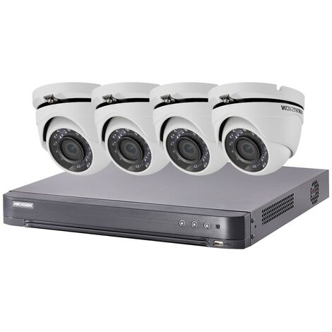 Kit video surveillance Turbo HD Hikvision 4 caméras dôme - Blanc
