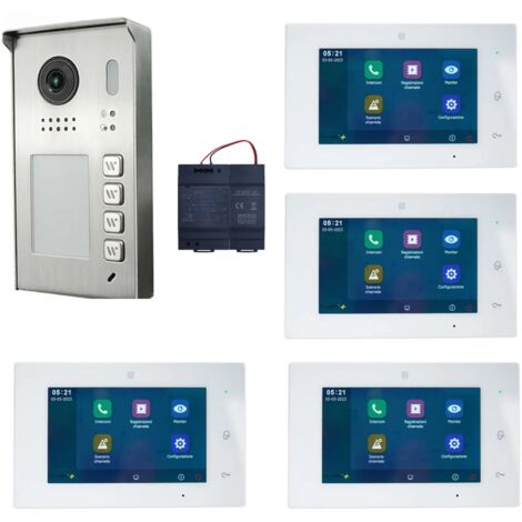 Kit Videocitofono quadrifamiliare 4 famiglie FULL DUPLEX WIFI Registra Ipertronic