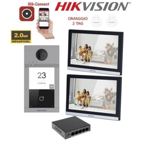 KIT VIDEOCITOFONO VILLA HIKVISION 2 MONITOR 7 POLLICI APP TELECAMERA 2MPX