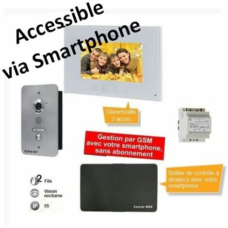 Kit vidéophone Care-In encastré, 2 fils avec alimentation + module devision à distance Care-in Box