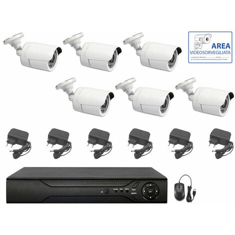 KIT VIDEOSORVEGLIANZA AHD 6 TELECAMERE AHD INFRAROSSI 5 MPX IP DVR 8 CANALI