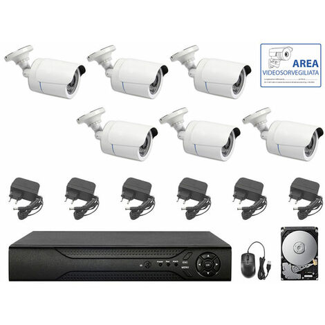 KIT VIDEOSORVEGLIANZA AHD 6 TELECAMERE AHD INFRAROSSI 5 MPX IP DVR 8 CANALI HD 2 TB