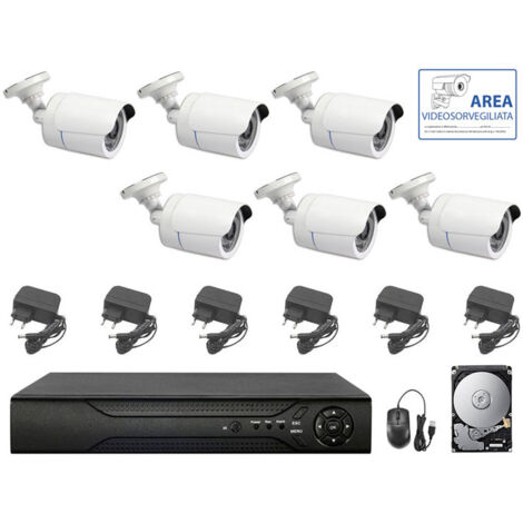 KIT VIDEOSORVEGLIANZA AHD 6 TELECAMERE AHD INFRAROSSI 5 MPX IP DVR 8 CANALI HD 500 GB