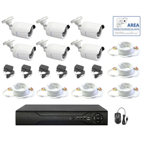 KIT VIDEOSORVEGLIANZA AHD 6 TELECAMERE AHD IR 5 MPX CAVI IP DVR 8 CANALI