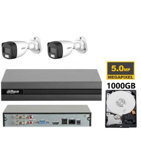 KIT videosorveglianza analogico Dahua DVR XVR 4 canali 4K 2 telecamere dual light microfono 5 MP hdd 1TB