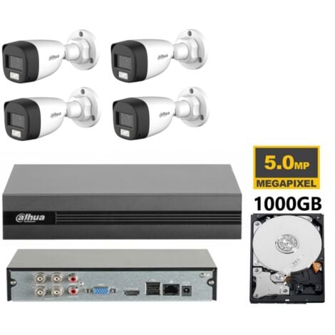 KIT videosorveglianza analogico Dahua DVR XVR 4 canali 4K 4 telecamere dual light microfono 5 MP hdd 1TB