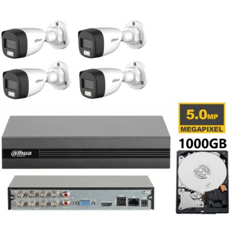 KIT videosorveglianza analogico Dahua DVR XVR 8 canali 4 telecamere dual light microfono 2 MP hdd 1TB