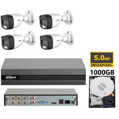 KIT videosorveglianza analogico Dahua DVR XVR 8 canali 4K 4 telecamere dual light microfono 5 MP hdd 1TB