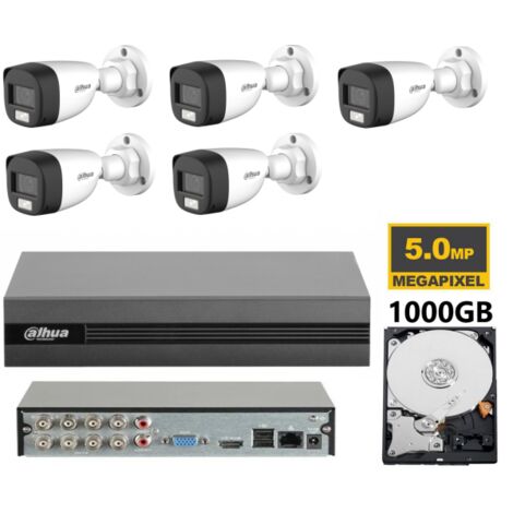 KIT videosorveglianza analogico Dahua DVR XVR 8 canali 5 telecamere dual light microfono 2 MP hdd 1TB