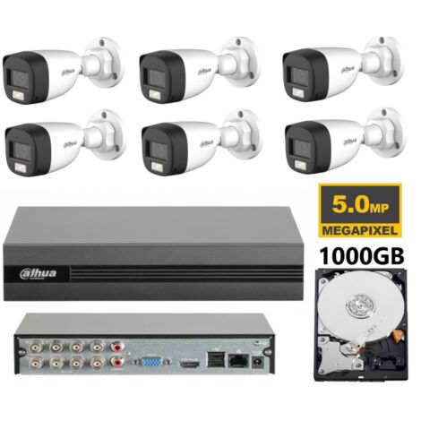 KIT videosorveglianza analogico Dahua DVR XVR 8 canali 6 telecamere dual light microfono 2 MP hdd 1TB