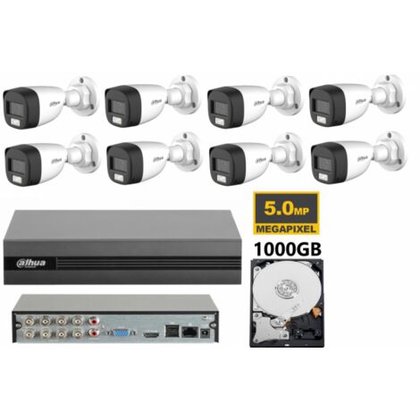 KIT videosorveglianza analogico Dahua DVR XVR 8 canali 8 telecamere dual light microfono 2 MP hdd 1TB