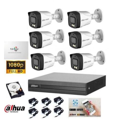 KIT VIDEOSORVEGLIANZA DAHUA DVR 8 CANALI 6 TELECAMERE FULLCOLOR 2 MPX 500GB