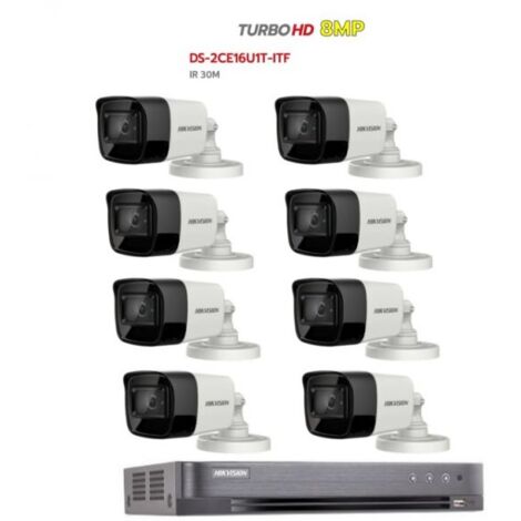 KIT videosorveglianza Hikvision 4K DVR 16 canali Ibrido Acusense 8 telecamere bullet 8 MP 3,6mm hdd 1tb