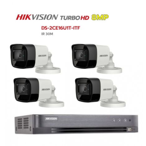 KIT videosorveglianza Hikvision 4K DVR 4 canali Acusense 4 telecamere bullet 8 MP 3,6mm hdd 1tb