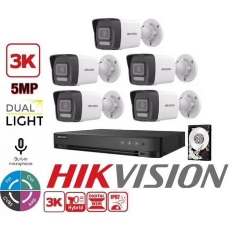 KIT VIDEOSORVEGLIANZA HIKVISION 8 CANALI 5 MPX 5 TELECAMERE BULLET 5MPX 3K HYBRID LIGHT HDD 1TB