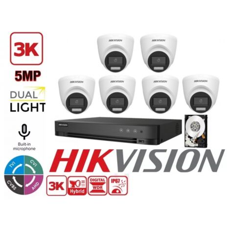 KIT VIDEOSORVEGLIANZA HIKVISION 8 CANALI 5 MPX 6 TELECAMERE BULLET 5MPX 3K HYBRID LIGHT HDD 1TB