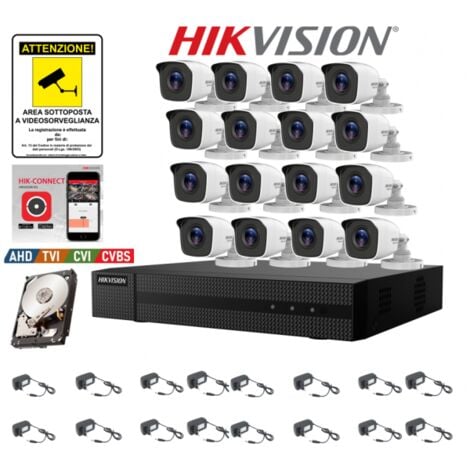 KIT VIDEOSORVEGLIANZA HIKVISION DVR 16 CANALI 16 TELECAMERE 2 MPX HD 500 GB