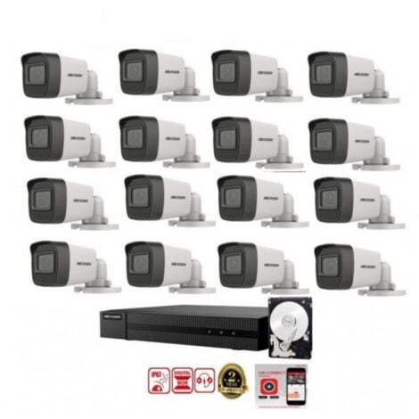 KIT videosorveglianza Hikvision DVR 16 canali 16 telecamere bullet 5 mpx hdd 1tb
