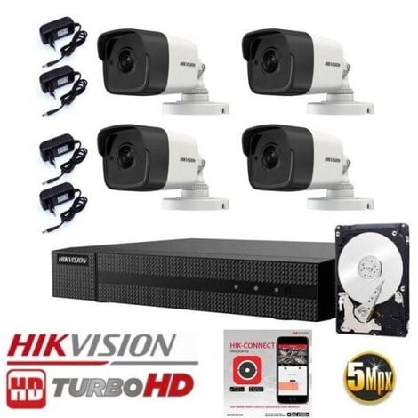 KIT VIDEOSORVEGLIANZA HIKVISION DVR 4 CANALI 3K TELECAMERE BULLET 5 MPX HD 500GB