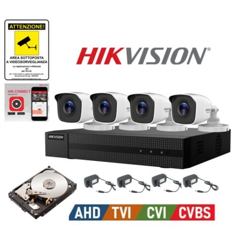 KIT VIDEOSORVEGLIANZA HIKVISION DVR 4 CANALI 4 TELECAMERE 2 MPX HD 500 GB