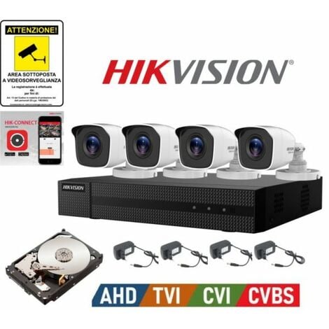 KIT VIDEOSORVEGLIANZA HIKVISION DVR 4 CANALI 4 TELECAMERE 5 MPX HD 500 GB