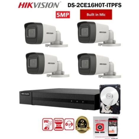 KIT VIDEOSORVEGLIANZA HIKVISION DVR 4 CANALI 4 TELECAMERE BULLET 5MPX PRO 500GB