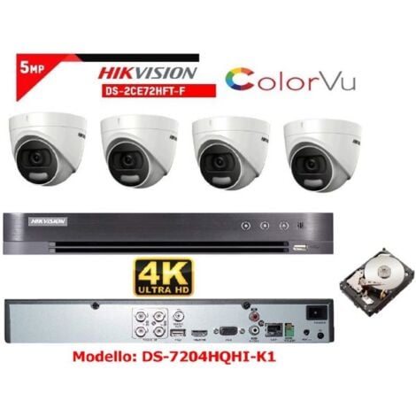 KIT VIDEOSORVEGLIANZA HIKVISION DVR 4 CANALI ACUSENSE 4 TELECAMERE DOME COLORVU 5 MPX 1TB