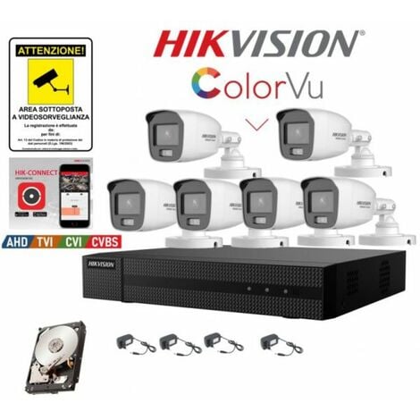 Kit videosorveglianza Hikvision DVR 8 canali 6 telecamere Color Vu 2mpx 500GB