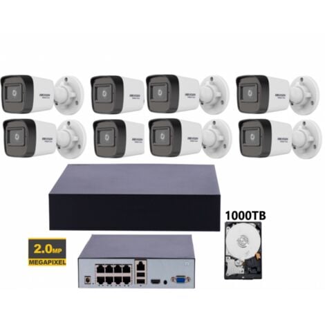 KIT VIDEOSORVEGLIANZA HIKVISION IP POE NVR 8 CANALI 8 TELECAMERE BULLET 2MP HDD 1TB