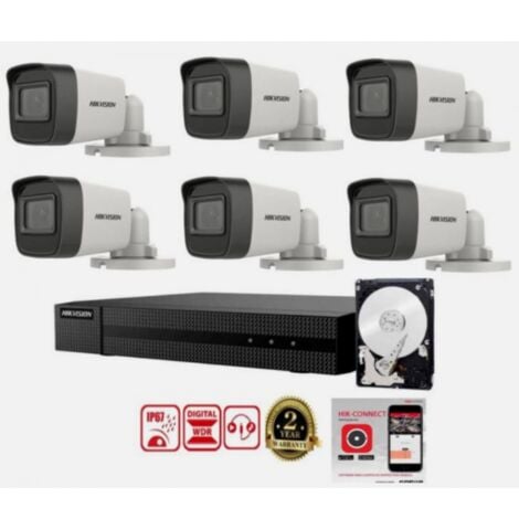 KIT VIDEOSORVEGLIANZA HIKVISION PRO DVR 8 CANALI 6 TELECAMERE BULLET 5 MPX HD 500GB