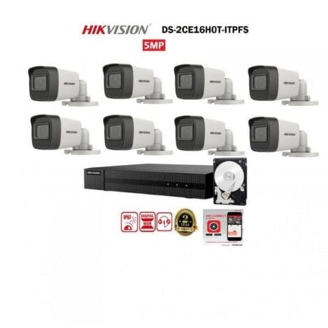 KIT VIDEOSORVEGLIANZA HIKVISION PRO DVR 8 CANALI 8 TELECAMERE BULLET 5 MPX 500GB