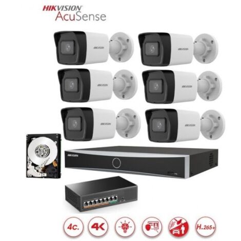 KIT Videosorveglianza IP Hikvision Acusense Nvr 8 canali 4K 6 telecamere bullet 2 mpx ir 30mt hdd 1 TB