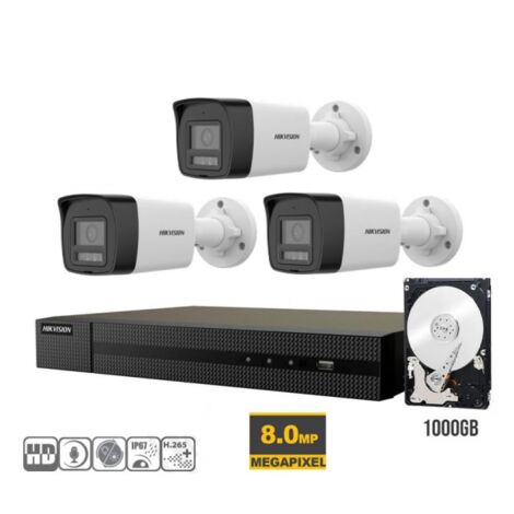 KIT VIDEOSORVEGLIANZA IP POE 4K HIKVISION NVR 8 CANALI POE 3 TELECAMERE BULLET 8 MPX HDD 1TB